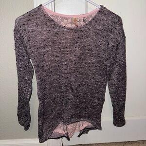 No Boundaries Juniors Pink and Gray Lace Sweater